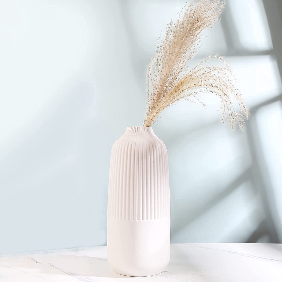 Grand Vase En Céramique Blanc - Hauteur 31 Cm - Déco Salon - Sans Marque