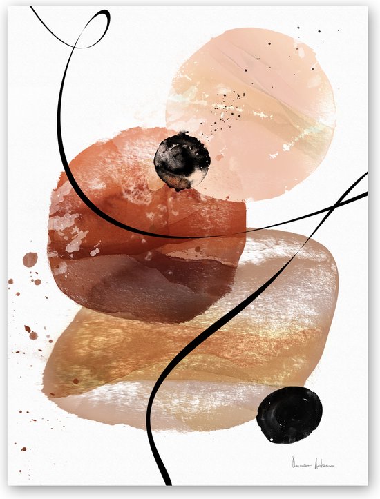 Dibond - Reproduktie / Kunstwerk / Kunst / Abstract / - Wit / zwart / bruin / creme - 50 x 75 cm.