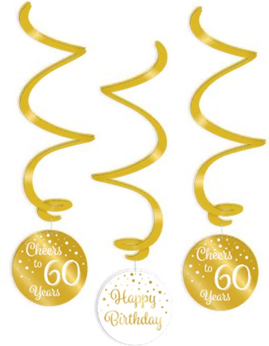 Verjaardag Versiering Pakket 60 jaar Wit en Goud - Ballonnen Goud & Wit (8 stuks) - Vlaggenlijn Goud en Wit 6 meter (1 stuks) - Vlaggenlijn gekleurd 60 jarige - Vlaggetjes Slinger Verjaardag 60 Birthday - Birthday Party Decoratie (60 Jaar) - Merkloos
