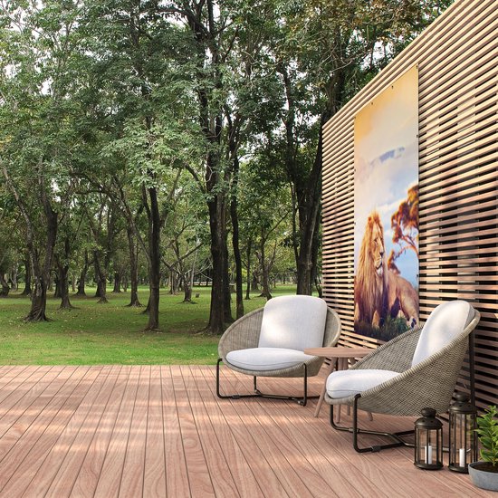 Affiche jardin Gards Lion au coucher du soleil - 120x160 cm - Toile jardin - Décoration de jardin - Décoration murale extérieur - Tableau jardin