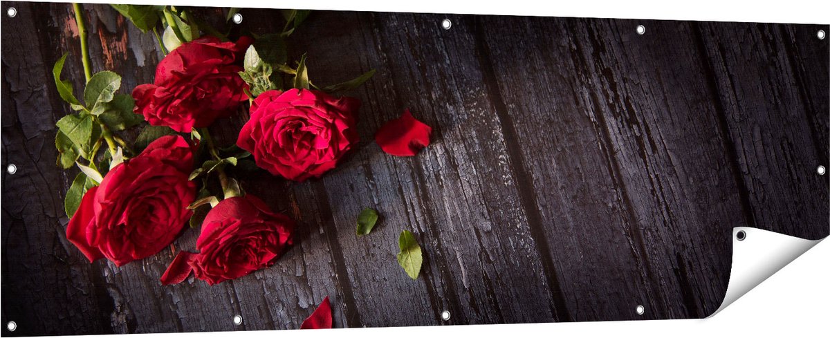 Gards Tuinposter Rode Rozen op de Grond - 180x60 cm - Tuindoek - Tuindecoratie - Wanddecoratie buiten - Tuinschilderij Multikleur