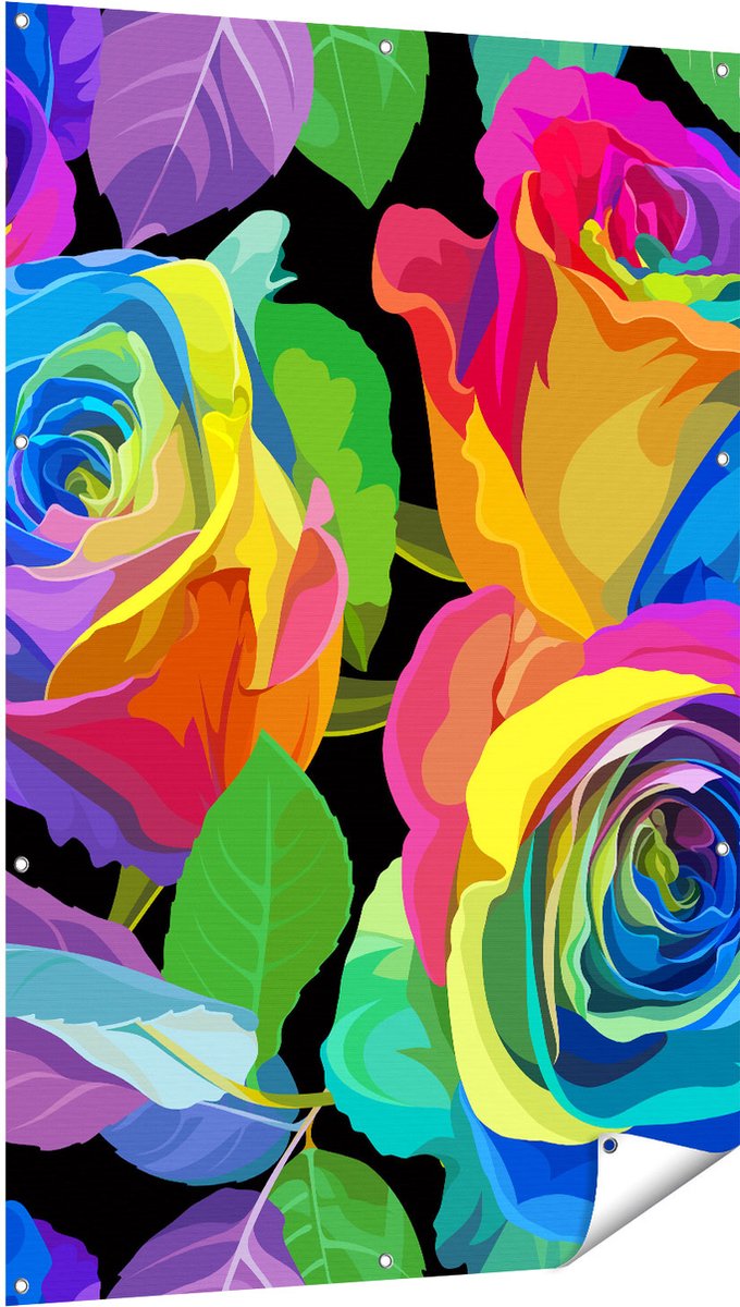 Gards Tuinposter Kleurrijke Rozen - Bloemen - Abstract - 100x150 cm - Tuindoek - Tuindecoratie - Wanddecoratie buiten - Tuinschilderij Multikleur