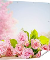Gards Tuinposter Boeket Roze Rozen Bloemen - 110x110 cm - Tuindoek - Tuindecoratie - Wanddecoratie buiten - Tuinschilderij