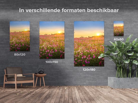 Gards Affiche de jardin Champ de fleurs avec Kosmos rose - 100x150 cm - Toile jardin - Décoration de jardin - Décoration murale extérieur - Tableau jardin