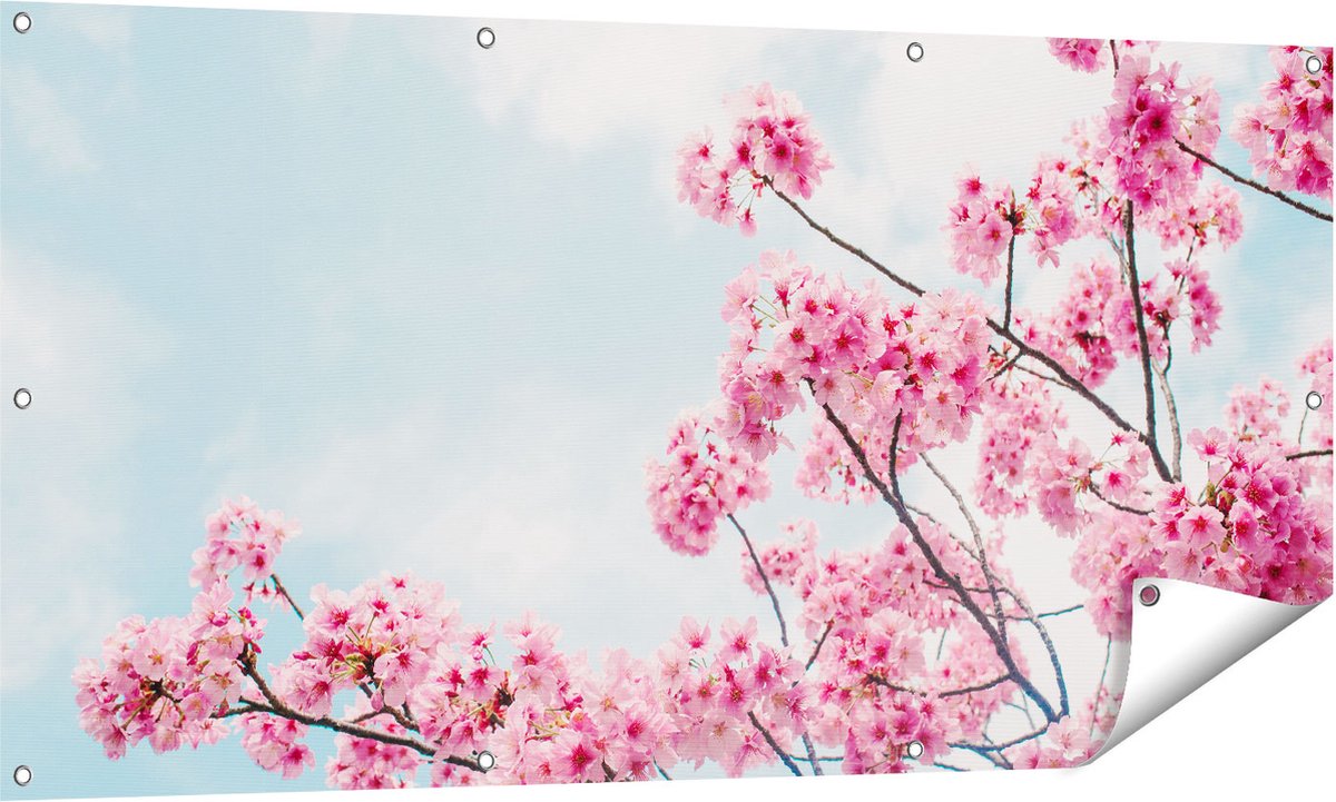 Gards Tuinposter Roze Bloesemboom - Bloemen - 140x70 cm - Tuindoek - Tuindecoratie - Wanddecoratie buiten - Tuinschilderij Multikleur