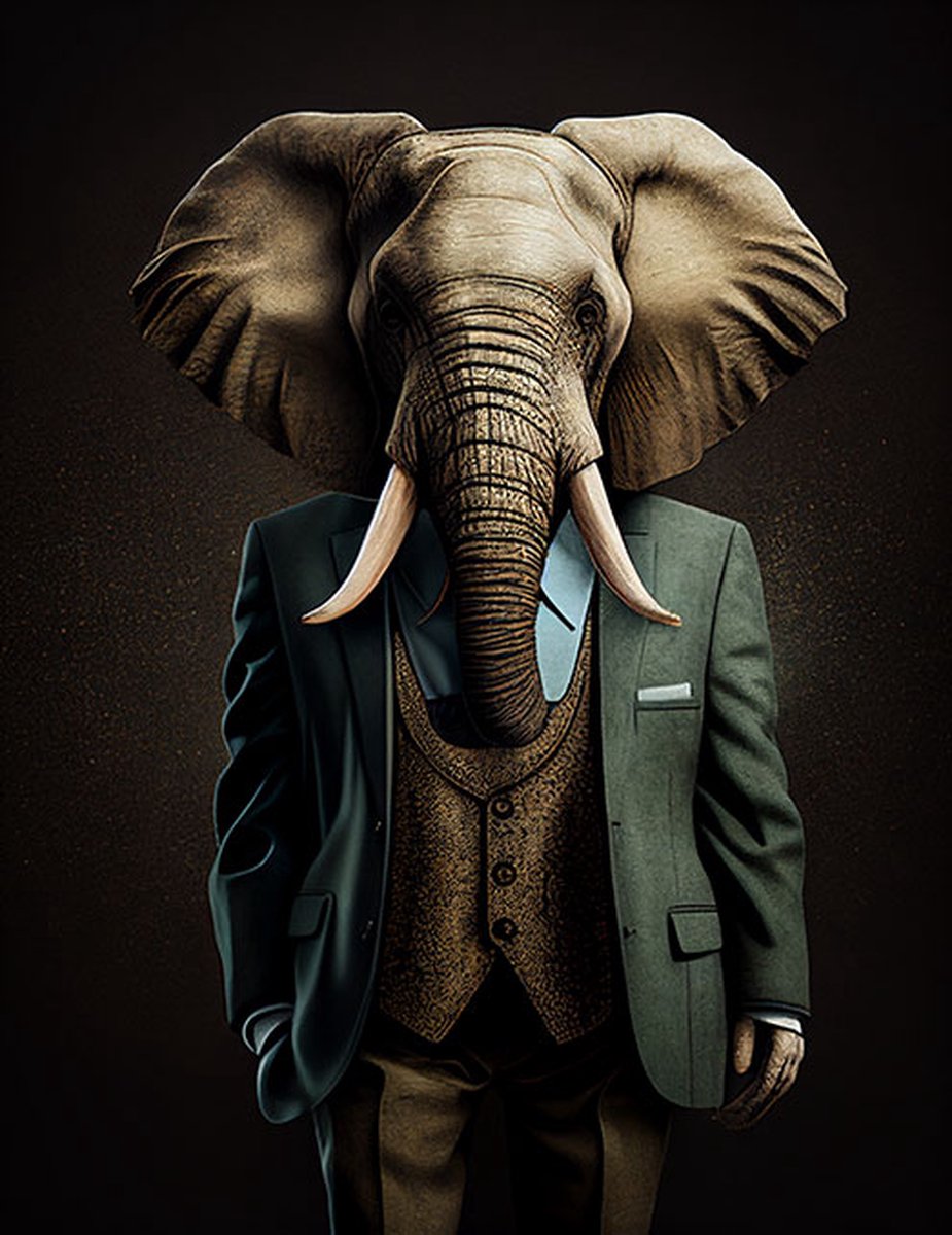 AI - Woondecoratie - Poster - Dieren - Olifant - Pak - 22 - 50 x 70 cm
