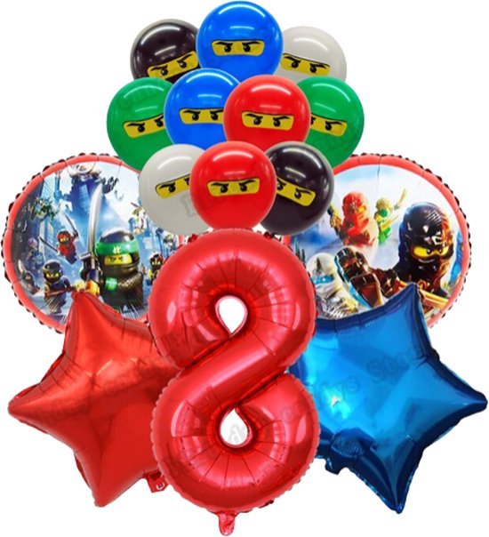 Lego Ninjago Ballonnen Set - Ninja Ballonnen Set 11 Stuks - Ninja Ballon Cijfer 8 - Ninja Ballon Acht Jaar - Ninja Themafeest - Kinderfeestje Ninja - Ninja