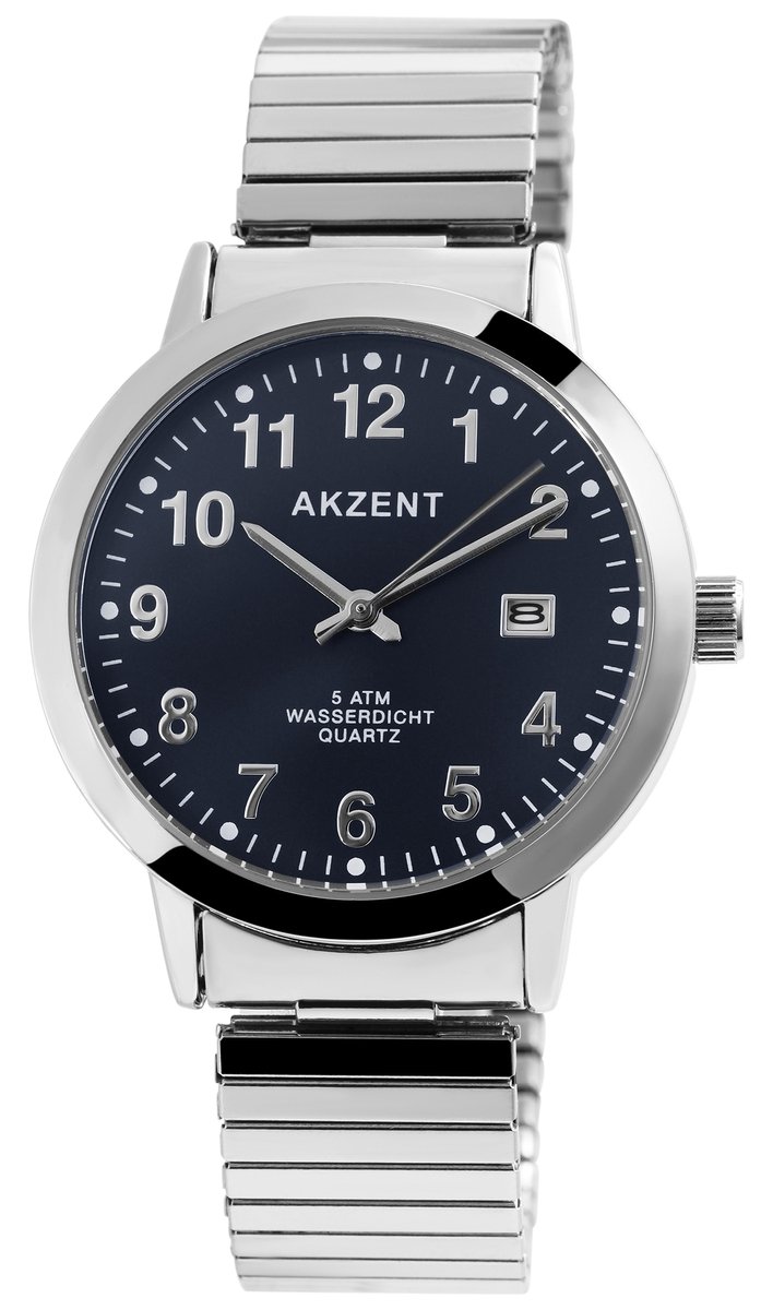 Akzent - Exclusief Herenhorloge met Metalen Band en Datumaanduiding - Blauw