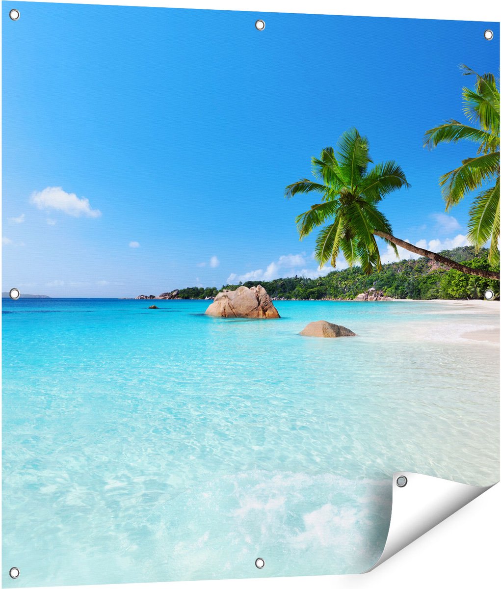 Gards Tuinposter Tropisch Strand en Zee - 90x90 cm - Tuindoek - Tuindecoratie - Wanddecoratie buiten - Tuinschilderij Multikleur