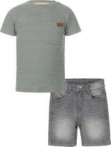 Koko Noko - Kledingset - 2delig - Jongens - Short Grey Jeans - Shirt Dusty Green - Maat 92