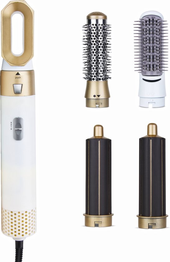 5-in-1 Haarstyler - Krultang, Multistyler, Hairwrap, Krulborstel, Stijlborstel - Met Opzetstukken - Voor Glad, Krullend en Golvend Haar