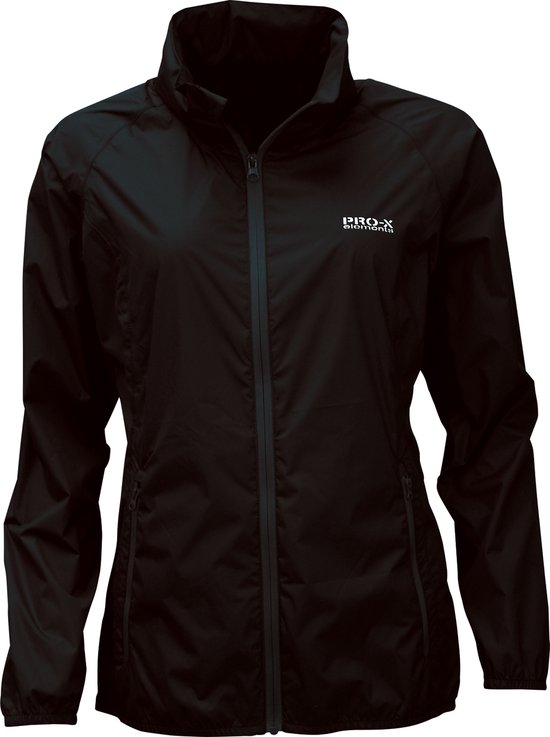 Zwarte lichtgewicht dames regenjas Packable van Pro-X Elements 5XL