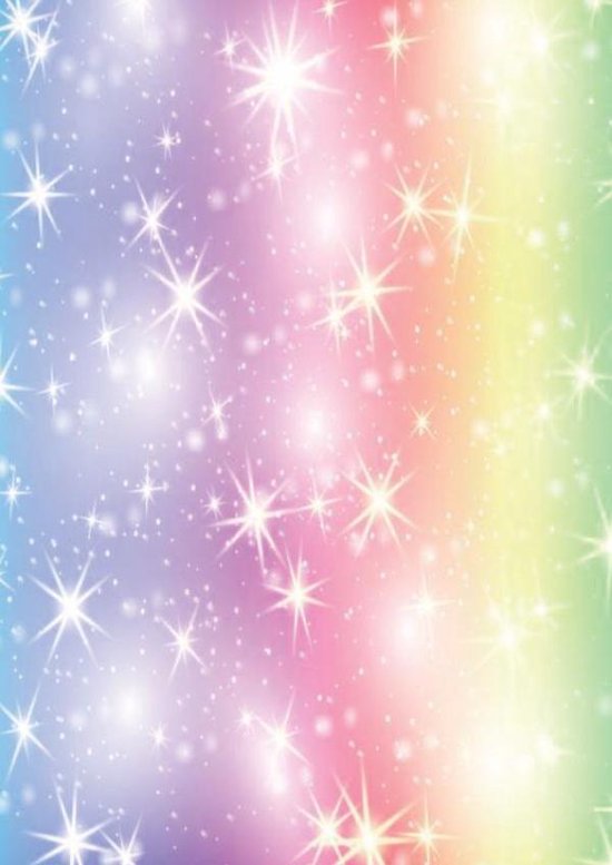 Fond arc-en-ciel avec des étoiles scintillantes et des mouchetures blanches.