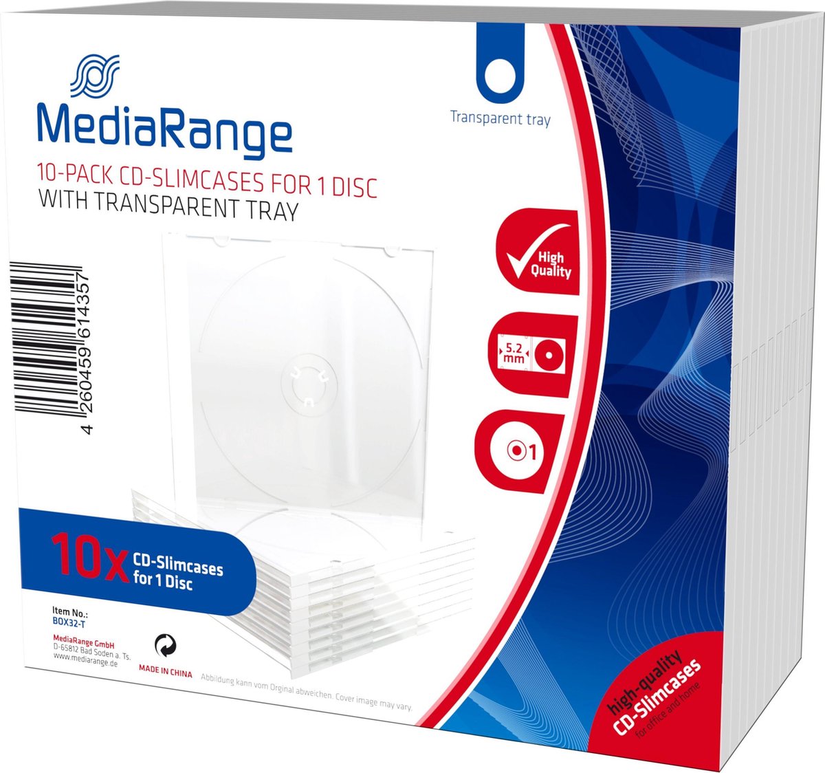 MediaRange CD-slimecase voor 1 Dics 5.2mm transparant 10 pack