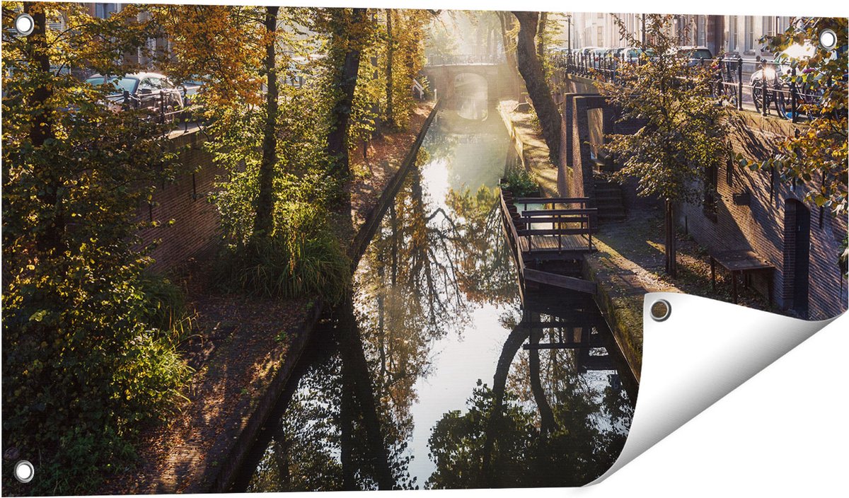 Gards Tuinposter Nieuwe Gracht in Utrecht - 80x40 cm - Tuindoek - Tuindecoratie - Wanddecoratie buiten - Tuinschilderij Multikleur