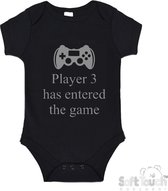 100% katoenen Romper "Player 3 has entered the game" Unisex Katoen Zwart/grijs Maat 56/62