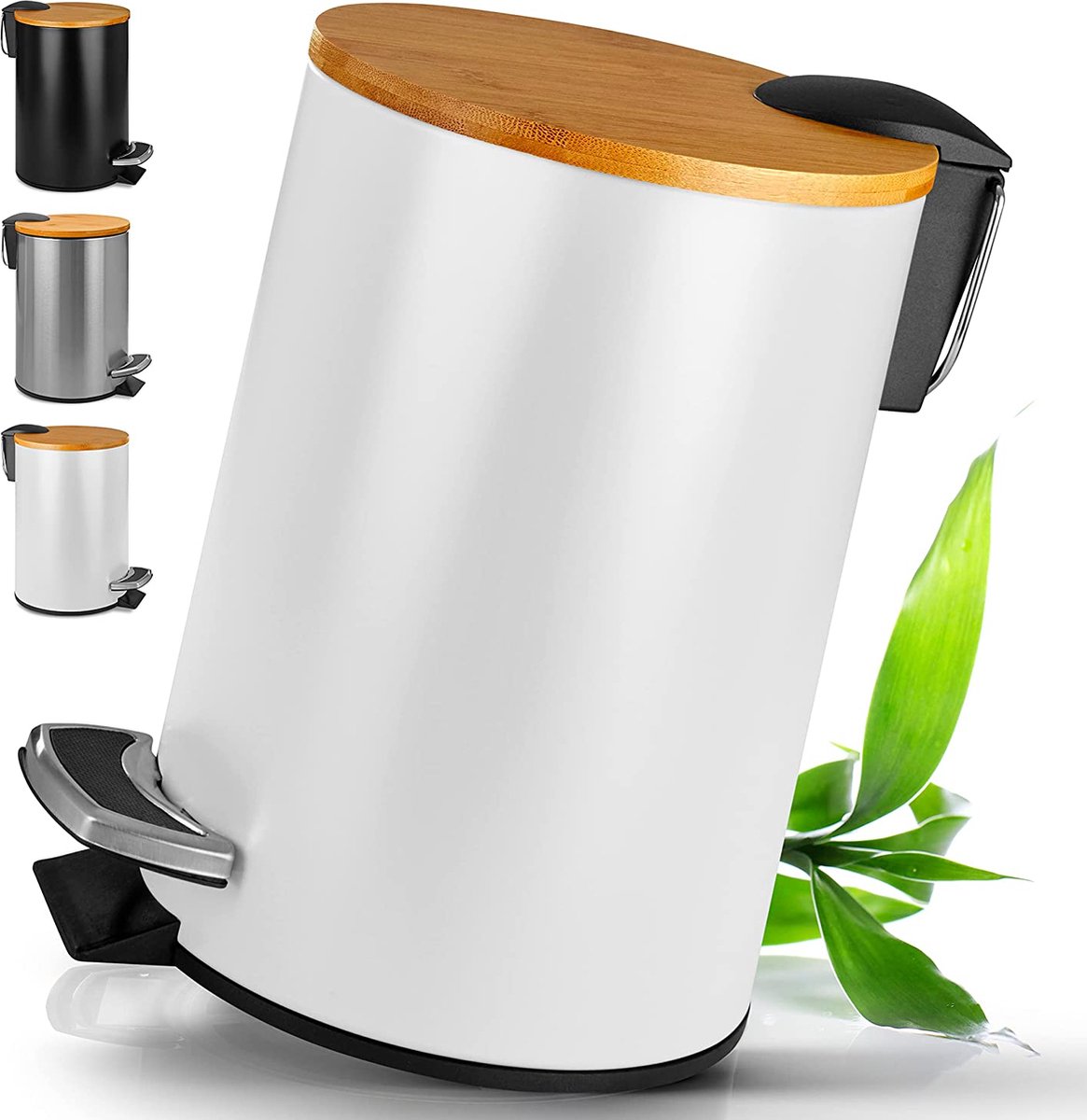Goedkoopste Cosmetica-emmer met bamboedeksel - badkamer vuilnisemmer met softclose softclosemechanisme - hoogwaardige badprullenbak - afvalemmer pedaalemmer wc-emmer (3 liter, wit