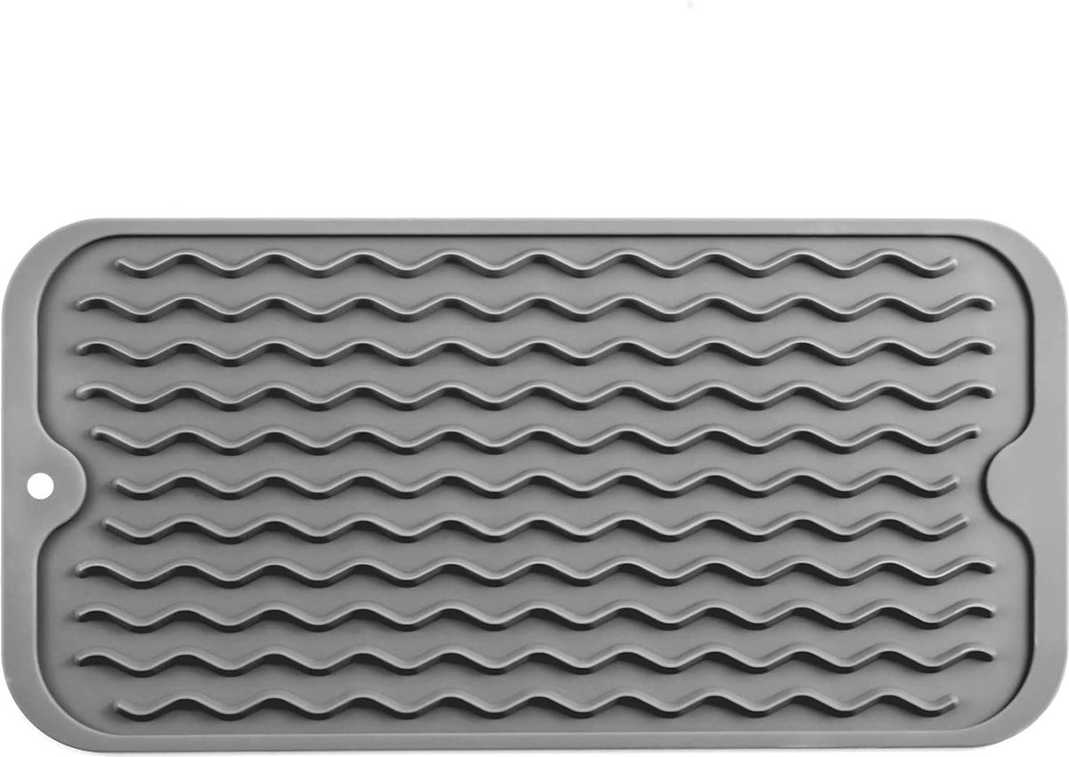 Afwas Droogmat - Afdruipmat - Barmat - Vaat Afwas mat - Aanrechtmat - Siliconen - Anti Slip - 24 x 10 CM - Grijs