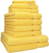 Lot de 10 serviettes en 100 % coton moyen ; deux serviettes de douche, quatre serviettes, deux serviettes invité, deux débarbouillettes, jaune, 70 x 140 cm 50 x 100 cm 30 x 50 cm 16 x 21 cm