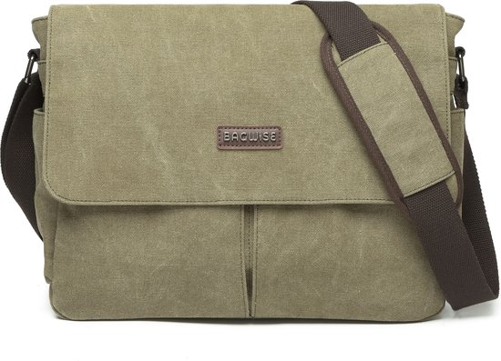 Bagwise® - Schoudertas - Messenger Bag - Canvas - Vintage -met schouderpad -35x30x15cm- 1305 Groen