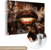 Glasschilderij goud - Lippen - Kunst - Luxe - Abstract - Wanddecoratie glas - Woondecoratie - 60x40 cm - Foto op Glas - Schilderij glas - Slaapkamer