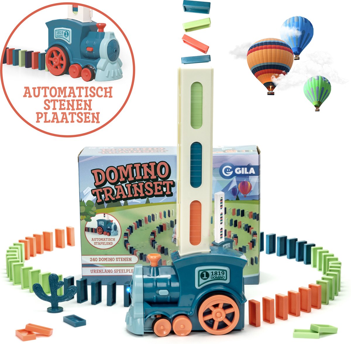 Gila Domino Trein met 240 Domino Stenen - Automatisch Domino Bouwen - Dominostenen - Speelgoed Trein - GILA