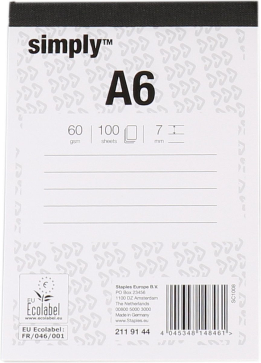 Schrijfblok Simply - papier - A6 - 5 stuks