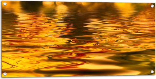 Tuinposter – Gouden Gloed over Rimpelig Water - 100x50 cm Foto op Tuinposter (wanddecoratie voor buiten en binnen)