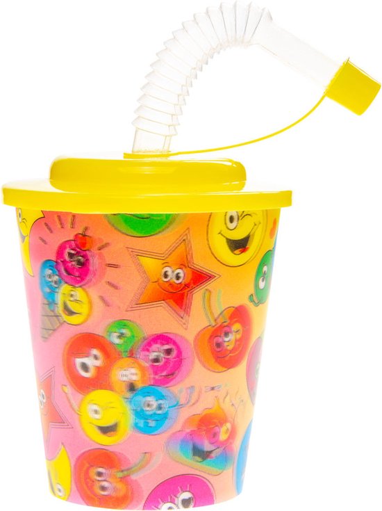 12 STUKS VROLIJKE SMILEY 3D Drink Beker met Rietje en Deksel - 250ML - Smilli Plastic Bekers - Kinderfeestje - Kinderverjaardag Bekertjes - Traktatie - Uitdeelcadeaus van Smilli — afbeelding 3