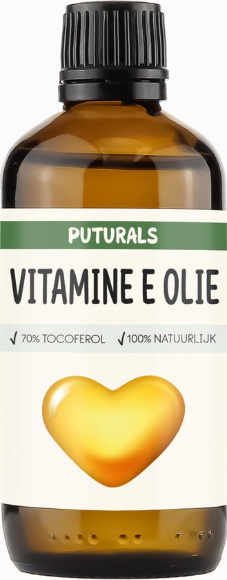 Vitamine E Olie 100% Natuurlijk & Puur - 100ml - Tocoferol 70% - Vitamine E Olie voor Gezicht, Huid en Haar - Geschikt voor Droge Huid, Rimpels en Littekens - 100% Natuurlijke Antioxidant - PUTURALS