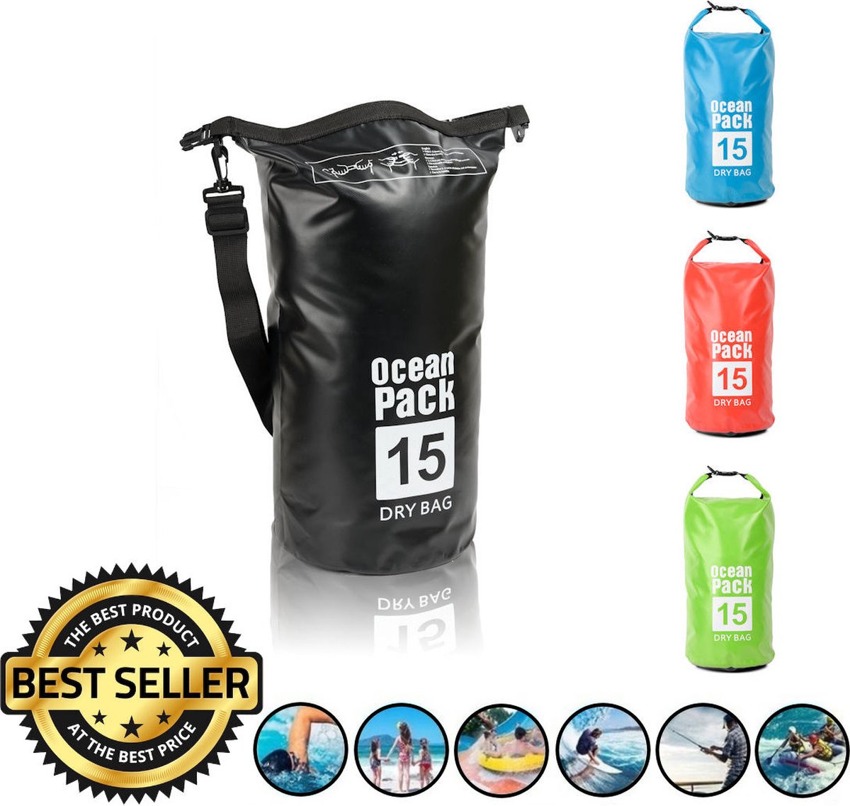 Decopatent® Waterdichte Tas - Dry bag - 15L - Ocean Pack - Dry Sack - Survival Outdoor Rugzak - Drybags - Boottas - Zeiltas -Zwart