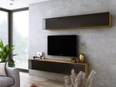 Meubel Square - TV meubel VELA - Eiken / Hoogglans Zwart - 180 cm - Wandmeubel - hangende kast