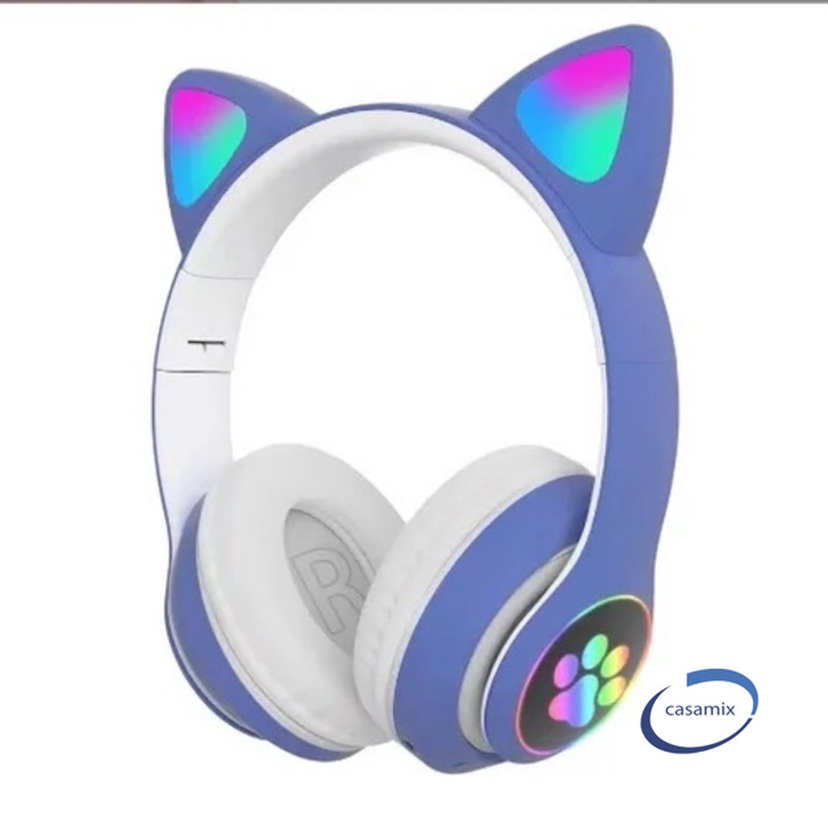 Kinder hoofdtelefoon - kattenoortjes BLAUW cat headphones- NL handleiding-Draadloze koptelefoon Bluetooth met led-casamix-Koptelefoon voor Kinderen - Met Led Kat Oortjes | met verlichting poot- Kat oor Koptelefoon draadloze Bluetooth met flitslicht