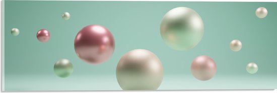 Acrylglas - Abstracte Witte en Roze Parelmoer Ballen - 60x20 cm Foto op Acrylglas (Wanddecoratie op Acrylaat)