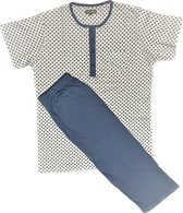 Dames Pyjama Katoen - 3/4 broek - Wit Blauw - Maat S