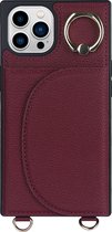 Hoesje geschikt voor iPhone 8 - Backcover - Pasjeshouder - Portemonnee - Ringhouder - Koord - Kunstleer - Bordeaux Rood