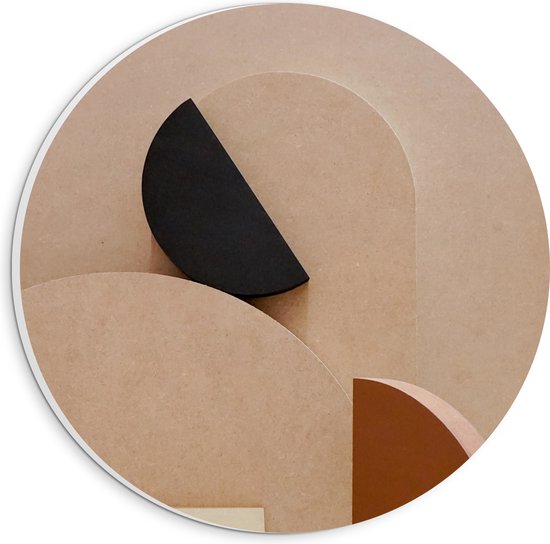 PVC Schuimplaat Muurcirkel - Groepje Abstracte Vormen in Beige en Bruine Tinten - 20x20 cm Foto op Muurcirkel (met ophangsysteem)
