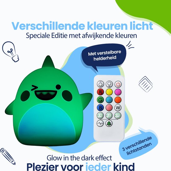 Kadoing® Baby Shark Nachtlamp (Groot) - met Tikfunctie en Afstandsbediening - Oplaadbaar - LED Lamp - Babyshower - Kraamcadeau - Babykamer - Verjaardag Kinderen - Kinderkamer - Kinderspeelgoed - Speelgoed Cadeau - Kinderlamp van Kadoing — afbeelding 4