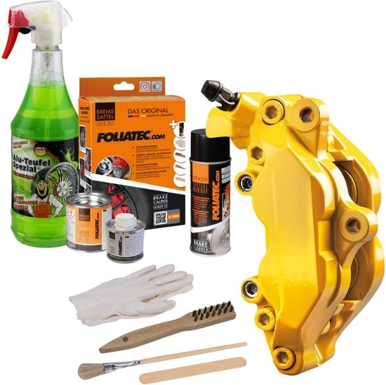 Kit de peinture pour étrier Foliatec - Performance Yellow - 3 composants - Nettoyant pour jantes inclus