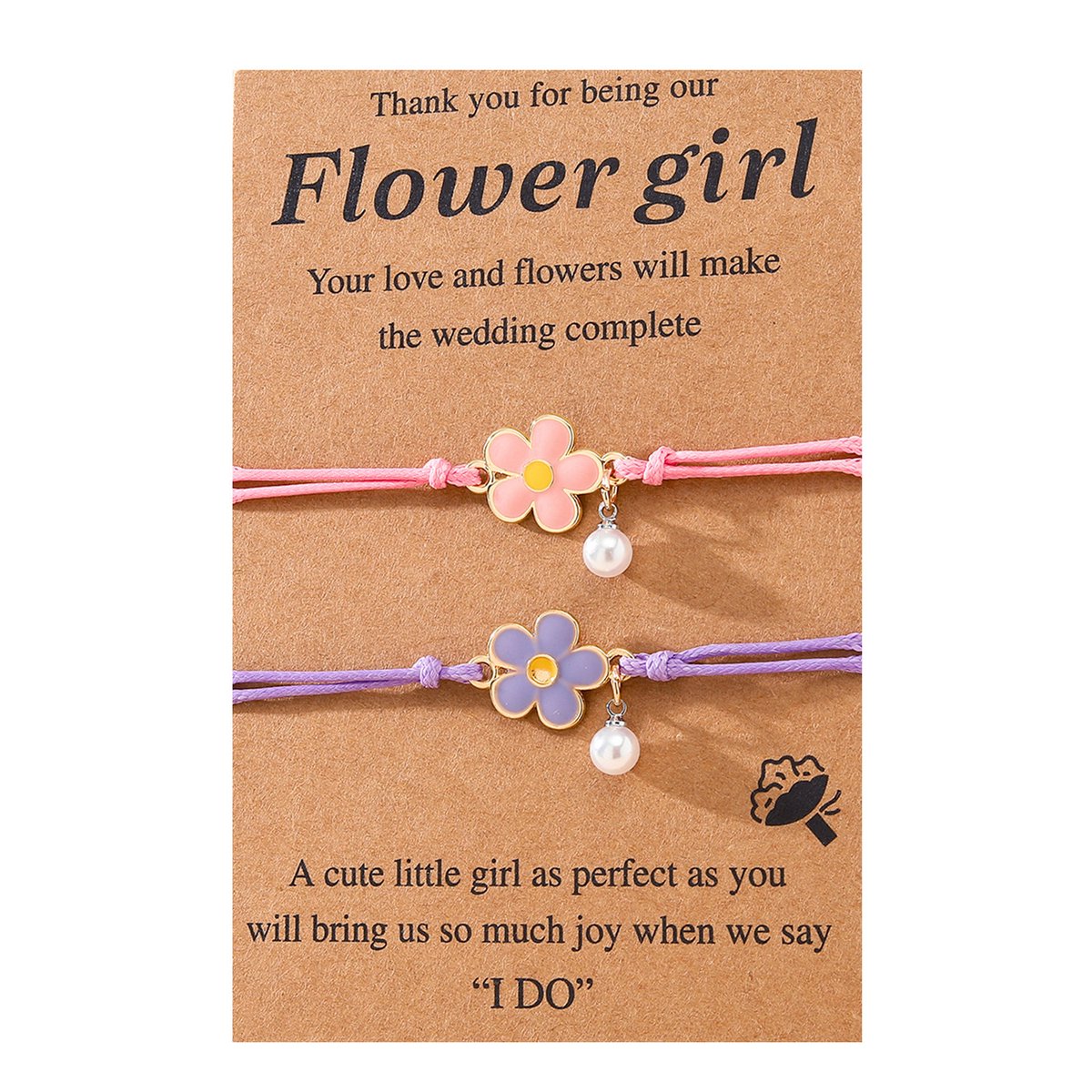 Vriendschapsarmbandjes voor 2 met Bloemen - Roze & Paarse Bandjes - BFF Armband op Cadeau kaartje - Pax Amare