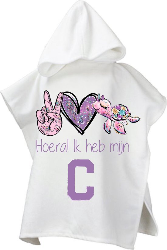 Strandponcho zwemdiploma C-meisjes-cadeau afzwemmen-poncho handdoek voor kinderen met capuchon-zwemponcho-badcape-lila roze