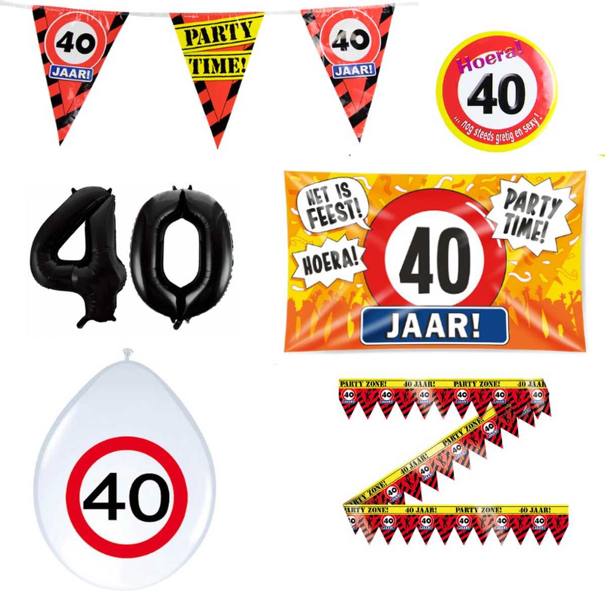 40 jaar verjaardag versiering pakket verkeersbord incl. Gevelvlag (pakket 2) | 40 jaar versiering | 40 jaar feestje - Merkloos