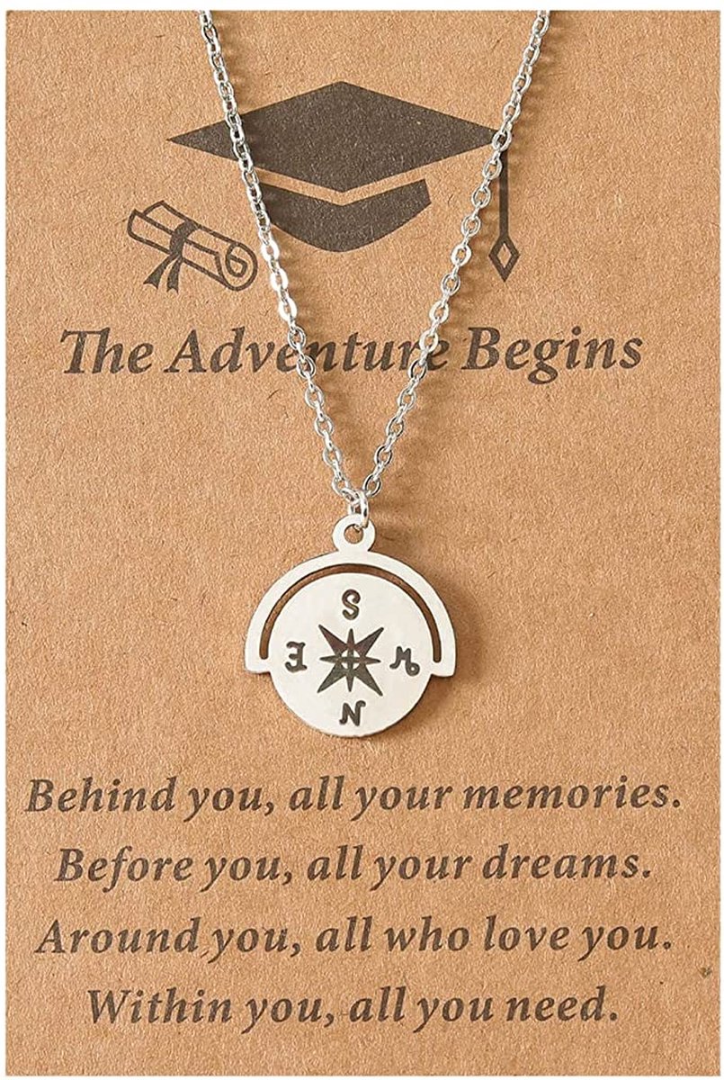 Vriendschapsketting met Kompas - Zilverkleurig - BFF Ketting op Cadeau kaartje - Pax Amare