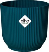 Elho Vibes Fold Rond 14 - Pot De Fleurs pour Intérieur - Plastique 100% recyclé - Ø 14.1 x H 12.9 cm - Bleu/Bleu Foncé