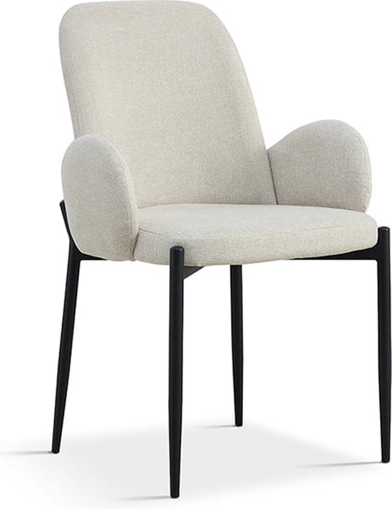 Stoel Maria Beige Stof Set van 2 Zithoogte 48 cm Zitdiepte 46 cm Met armleuning bol