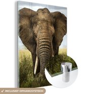 Peinture sur verre éléphant - Herbe - Animaux - Paysage - Décoration murale murale - Décoration chambre - 30x40 cm - Décoration murale verre - Peinture verre - Décoration murale salon