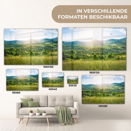 Peinture sur verre - Photo sur verre - Paysage - Herbe - Nature - Arbres - Peinture sur verre - Décoration d'intérieur - Verre acrylique - Peinture sur verre nature - 120x80 cm - Décoration murale