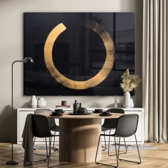 MuchoWow® Peinture sur verre 160x120 cm - Peinture sur verre acrylique - Cercle doré sur fond sombre - Photo sur verre - Peintures