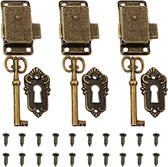 3-delig kastdeurslot antiek kastslot meubelslot met sleutel en schroeven kluisjes deurslot voor brievenbussen,kluisjes, kasten,gereedschapskist （brons）
