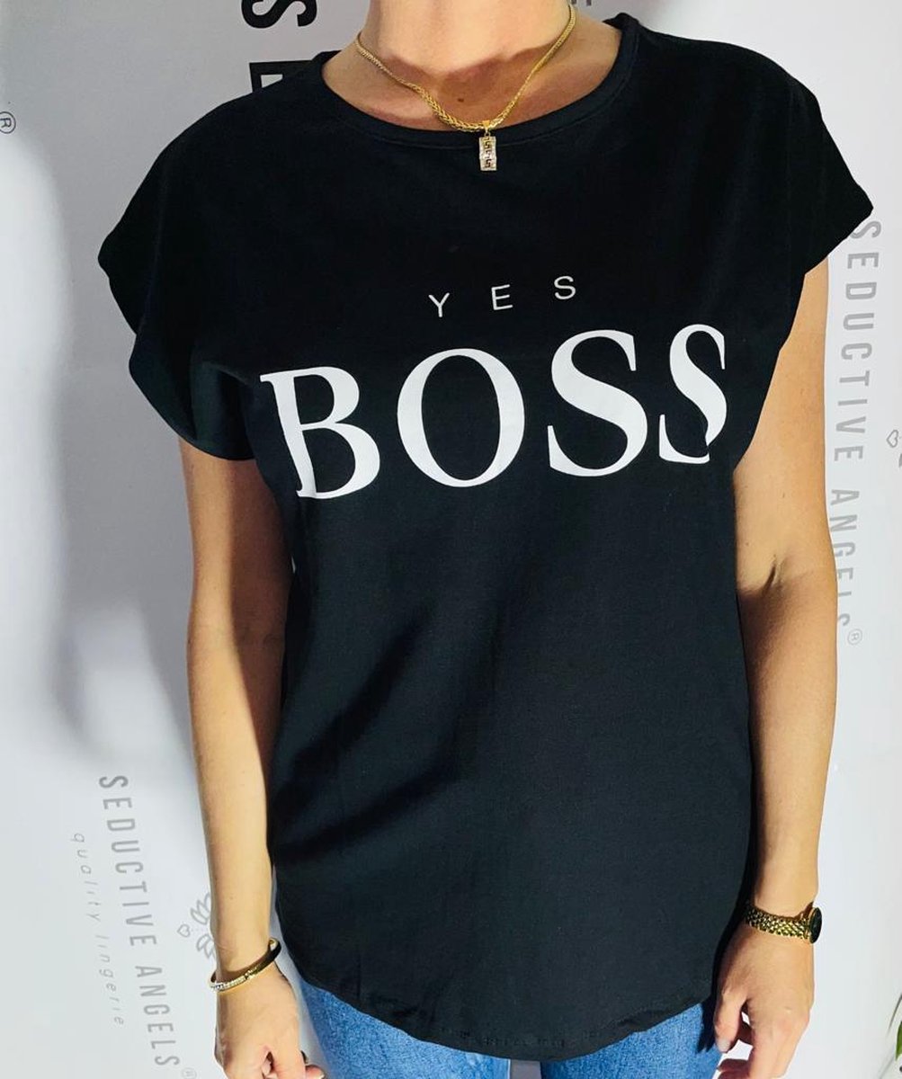 T-shirt Yes Boss zwart&wit L